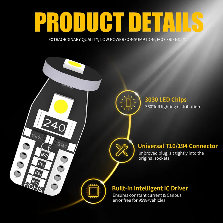 LED ĵ���� W5W LED ���� 168, 194 6000K ��� ��ȣ ����, �� ���� ��ȣ�� ����, �ڵ��� ���׸��� ����, �ڵ��� 12V, T10, 10 ��