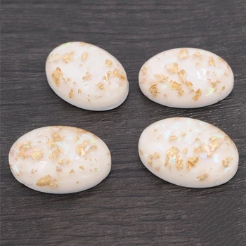 

18x25mm 10pcs/Lot New Fashion White Color Built-in metal foil Flat back Resin Cabochons Cameo-V6-19