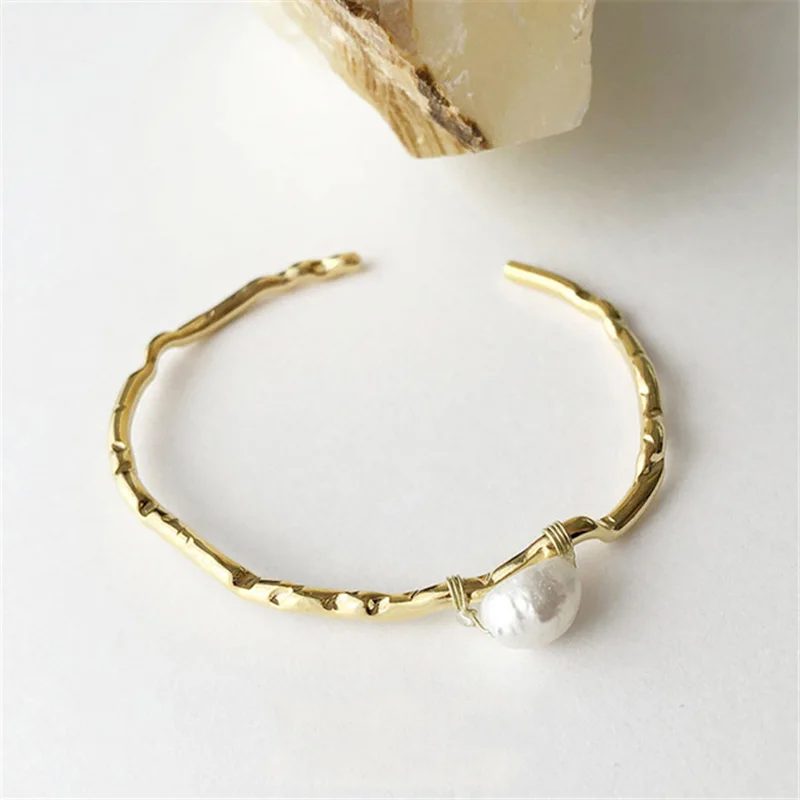 Peri'sbox золото неправильной цепи подлинный пресноводный жемчужный браслет большие геометрические перламутровые браслеты для женщин Простые Ювелирные изделия Дизайнер - Окраска металла: Single Pearl