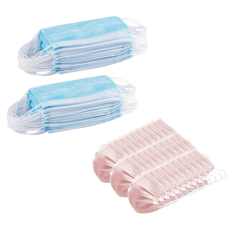 

100 Pcs 3 Ply Disposable Face Masks Anti Dust Prevents Droplets Spreading (50Pcs Pink+50Pcs Blue)
