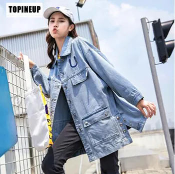 

Women Denim 2019 Spring Autumn Famous Ladies Fashion Letter Print Jeans Jacket Long Sleeve Single Breasted Casual Coats