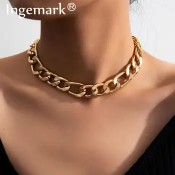 

High Quality Punk Cuban Choker Necklace Pendant Women Collares Statement Hiphop Big Chunky Aluminum Chain Necklace Men Jewelry