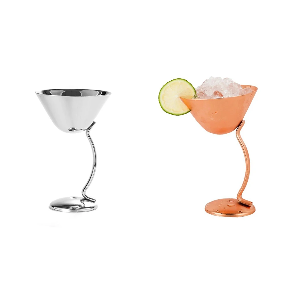 original 304 stainless steel single-layer curved handle cocktail glass Bright copper-plated rose golden cocktail glass wholesale