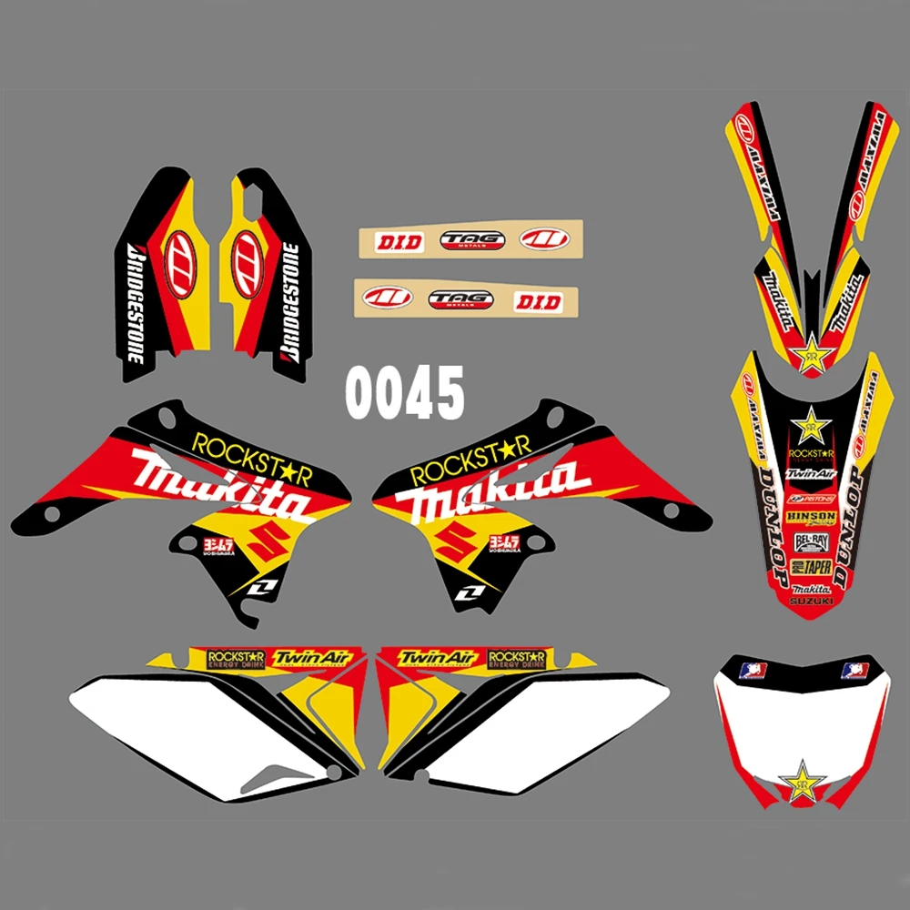 

Full Graphics Decals Stickers Kit Custom Number Name Glossy Stickers Waterproof for SUZUKI RMZ250 2010-2018
