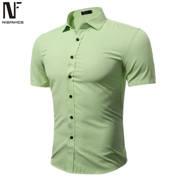 

Short Sleeve Shirt Solid Color Young Man Casual Blusa Turn-down Collar Slim Tops Brief Style Male Shirts Streetwear Big Size 5XL