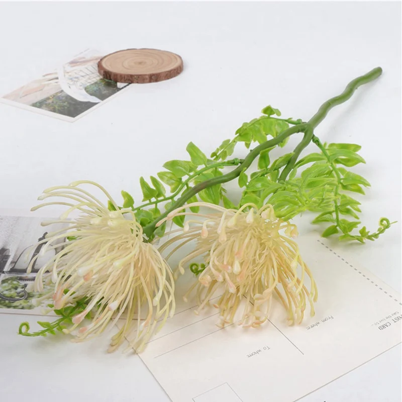 Флокированные Leucospermum искусственные цветы для свадебного украшения Флорес Искусственные пластиковые искусственный цветок растение Флер искусственные