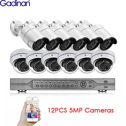 Gadinan 16CH PoE камера NVR система 5MP SONY IMX335 4MP с аудиовходом PoE IP набор камер наружного наблюдения комплект 4 ТБ HDD 2 слота SATA - Цвет: 12PCS 5MP Cameras