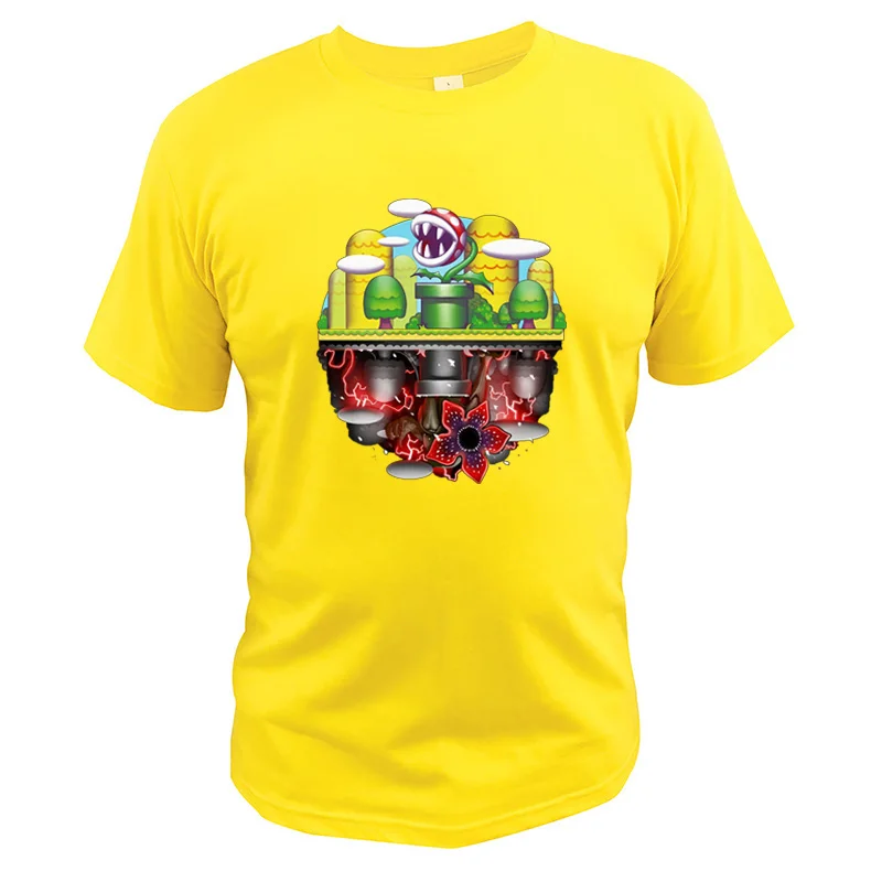 Piranha T shirt Demogorgon Digital Print EU Size High Quality Crew Neck Soft Mashup Tops Stranger Things Tee Shirt - Цвет: Цвет: желтый