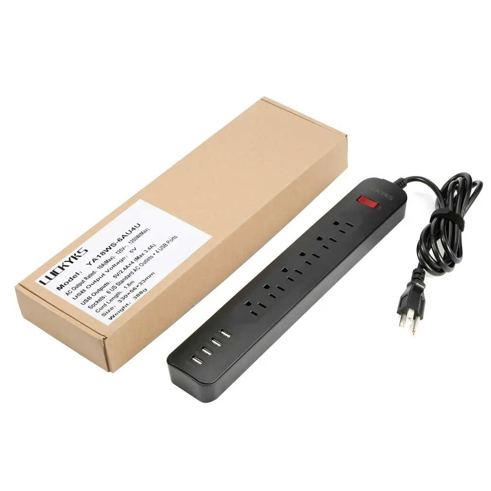 

USB Power Strip with 6 AC Outlets and 4 Smart 5V/2.4A USB Charging Ports Overload Protection Surge Protection Compact Size