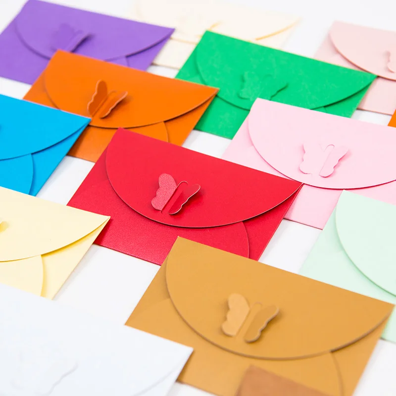 Enveloppes en papier Kraft avec boucle papillon colorée, petite enveloppe décorative Simple, amour rétro, 10.5x7CM, 10 pièces/lot