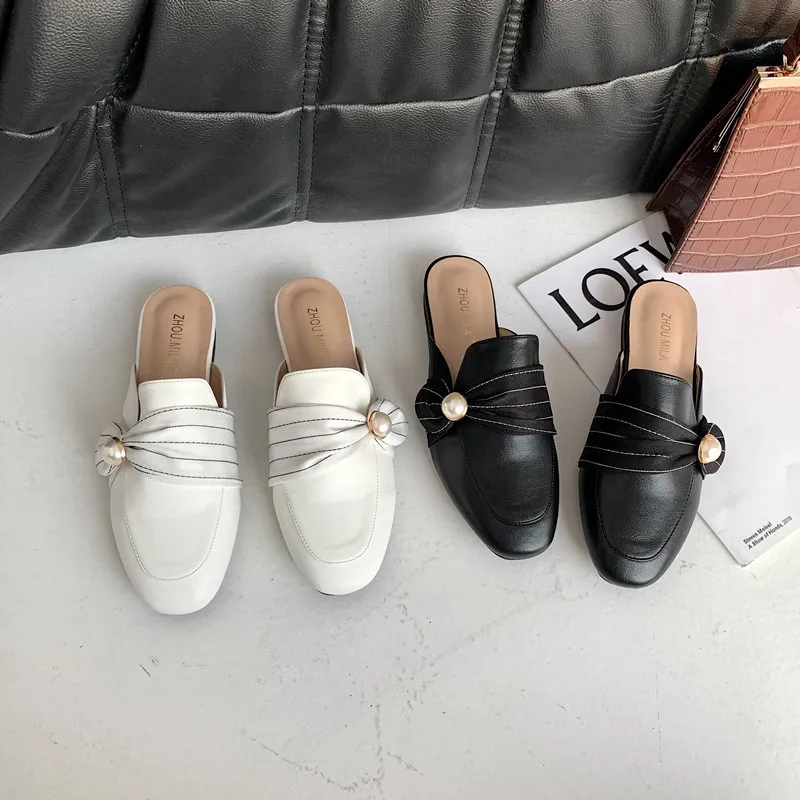 

Beach shoes Summer Slippers Women Mules Comfortable PU Low Heel Slip-on Holiday Ladies Slides Mules Female Women Casual Shoes