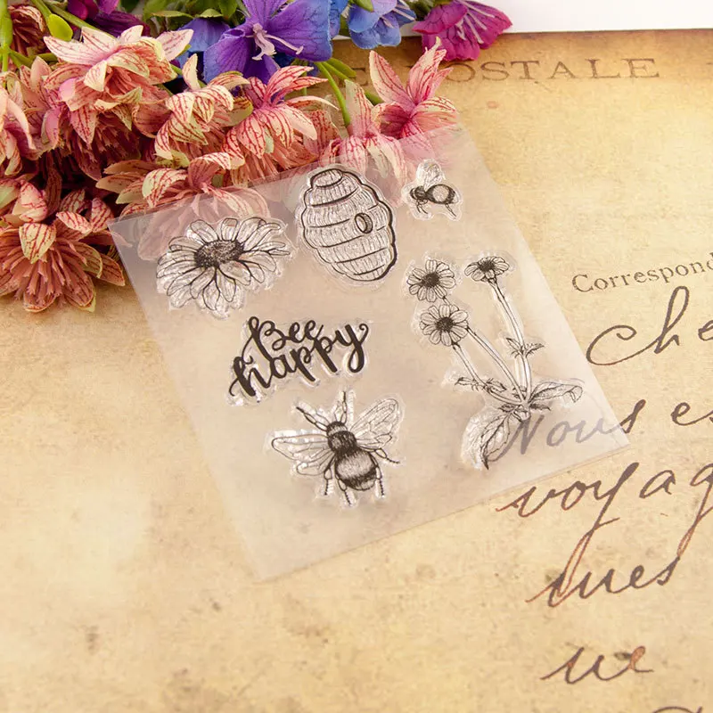 Bee Happy Clear Stamps DIY Scrapbooking Craft Supplies Rubber Silicon Seals Card Album Hobby ink pad Stamping