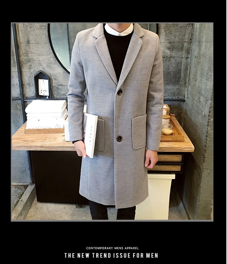 Брендовая одежда модная мужская теплая зимняя повседневная шерстяная куртка/мужская приталенная Высококачественная длинная куртка-Тренч S-3XL