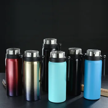 

New Stainless Steel Sports Bottle Gradient Color Sling Mug Outdoor Climbing Kettle High Temperature Resistance