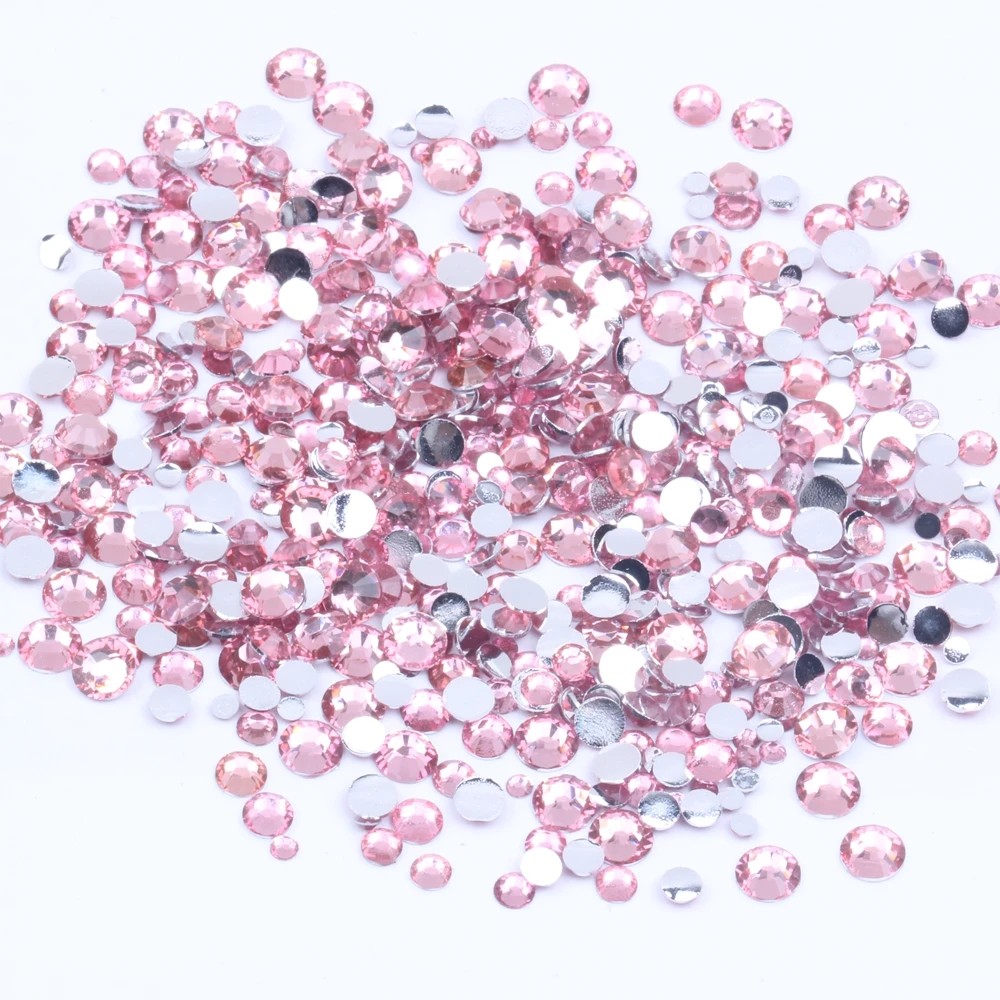 Pink Glue On Resin Rhinestones 2-6mm Round Flatback Non Hotfix Diamonds  Appliques For Craft Wedding Dress DIY Decoration