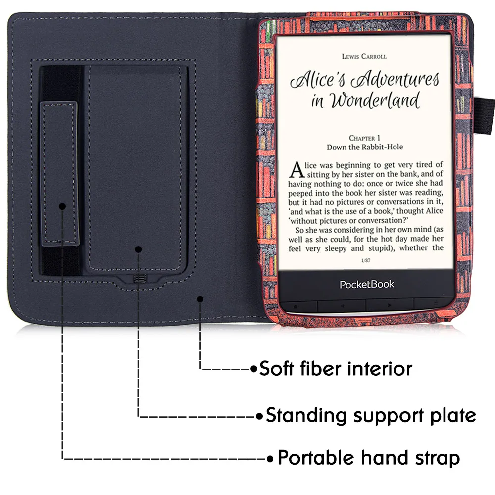 Estojo com Suporte para Pocketbook 606 616 627 628 632 633 Color Ereader Capa de Couro pu Premium com Alça de Mão e Auto Dormir Wake - Imagem 3
