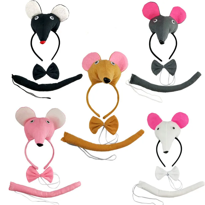 Halloween white grey pink Rat Mouse Headband Tail Animal Costume Cosplay Performance Accessories Children Birthday Party prop |