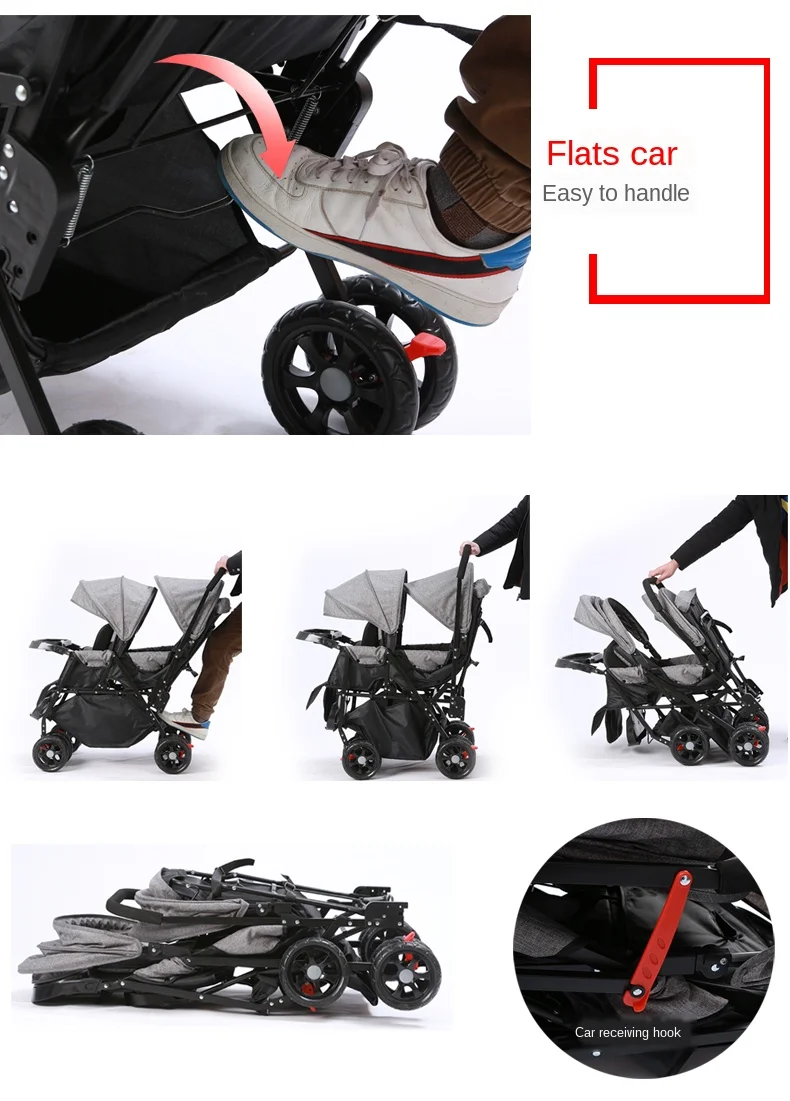 Double baby Stroller for Twins Omni-directional Wheels Half Lying Twin Baby Stroller Baby Double Jogging Stroller 360 Degree