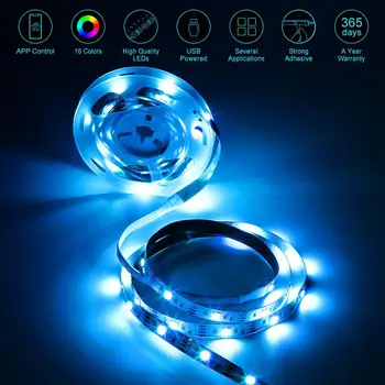 

Smart USB LED light with bluetooth APP3 key control waterproof flexible LED light bar TV background light RGB 5050 LED tape 50Ft