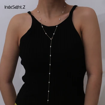 

IngeSight.Z Simple Minimalist Imitation Pearl Choker Necklace Collar Bohemian Summer Adjustable Long Necklaces for Women Jewelry