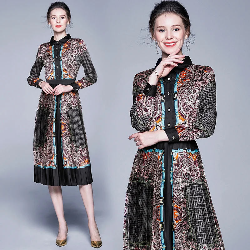 Женское винтажное платье с принтом Элегантное повседневное черное в европейском