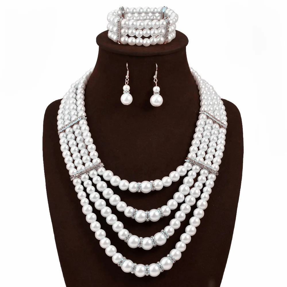 

Africa Necklace Diamond Set Pearl Necklace Set Bride Earrings Bracelets Necklace Three-piece Set Necklace