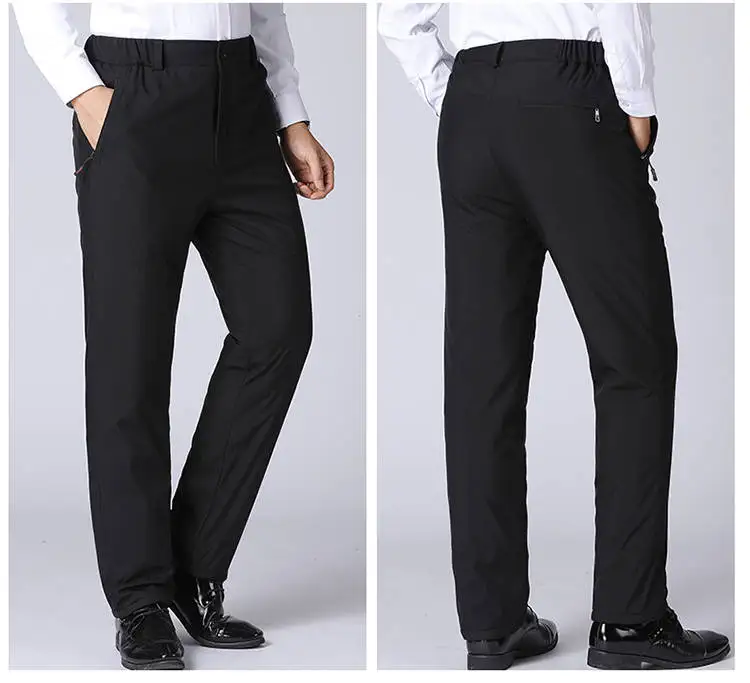 Men's Casual PANTS Winter High waist three Layer Plush and Thickened Warm pants for Old Men Outwear Trousers