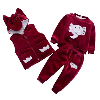 

New Autumn Winter Children Cartoon Thicken Clothes Boy Girl Hooded Vest T-shirt Pants 3Pcs/Set Kid Costume Baby Casual Tracksuit