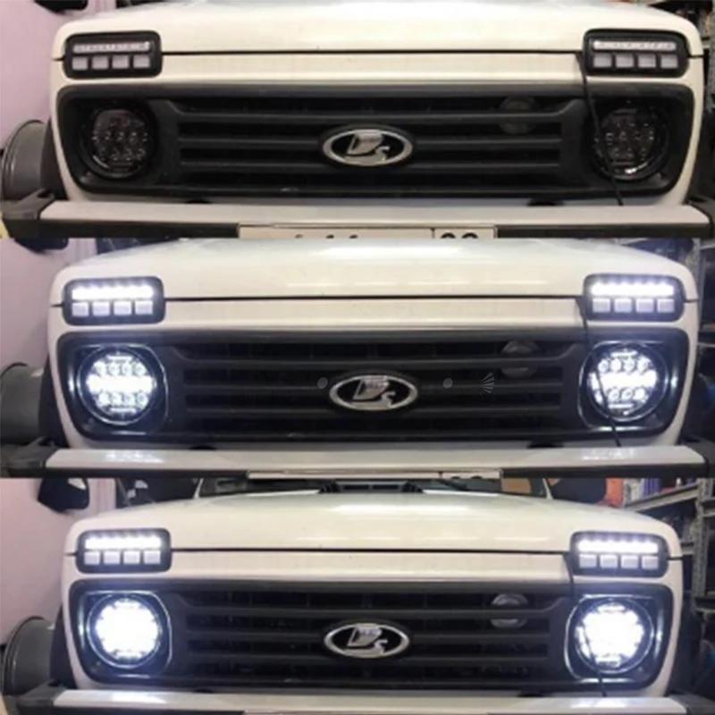 Супер тонкая Автомобильная фара 7 ''для Lada Niva 4X4 1995 Светодиодный дневной ходовой тюнинг освещения стоп-сигнал