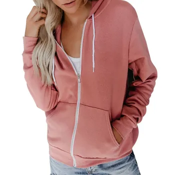 

Spring Solid Hoodie Zipper Coat Sweatshirt Women Casual Drawstring Jacket Coat Women Hoodies Off Season