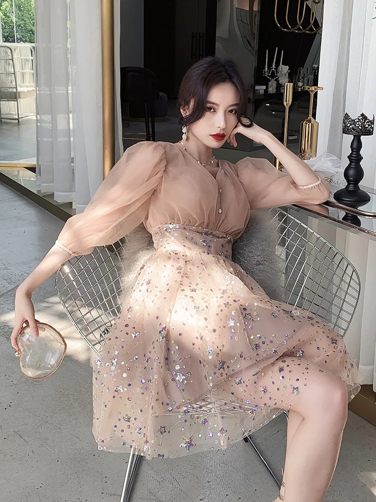 

Dress 2019 Summer New Style Elegant Debutante Slimming Short-height Dress Women's Usual Wearable Short