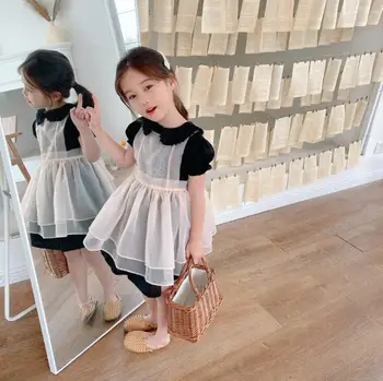 

2020 New Baby Girls 2 Pcs Set Cotton Dress+Silk Dress Summer Girls Suits 2-7 years QH4