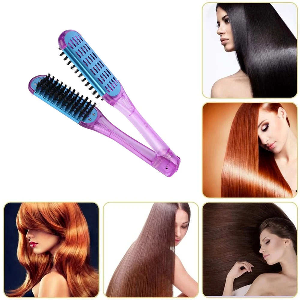 

1PCs Hair Brushes Straightener V Shape Hairdressing Nylon Clamp Not Hurt Styling Double Comb Home Diy Straightening Tools