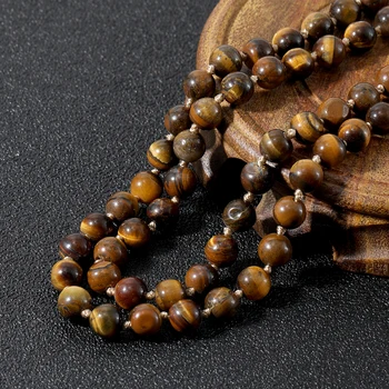 

YUOKIAA 108 Mala Beaded Necklace Women Tiger Eye Stone Beaded Necklaces Handmade Tassel Buddhism Jewelry Yoga Accessories