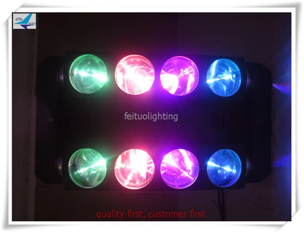 E-(6/LOT) Mini 8 eyes spider beam moving head 8X10w rgbw or white color spider light with imported highlight led beads for karaoke disco dj night club stage lights
