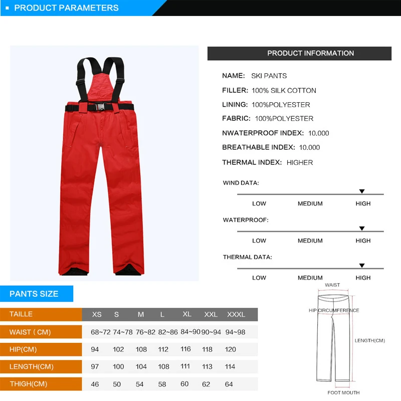 2019New лыжные брюки мужские и женские зимние высококачественные утепленные водонепроницаемые ветрозащитные теплые зимние брюки лыжные и сноубордские брюки