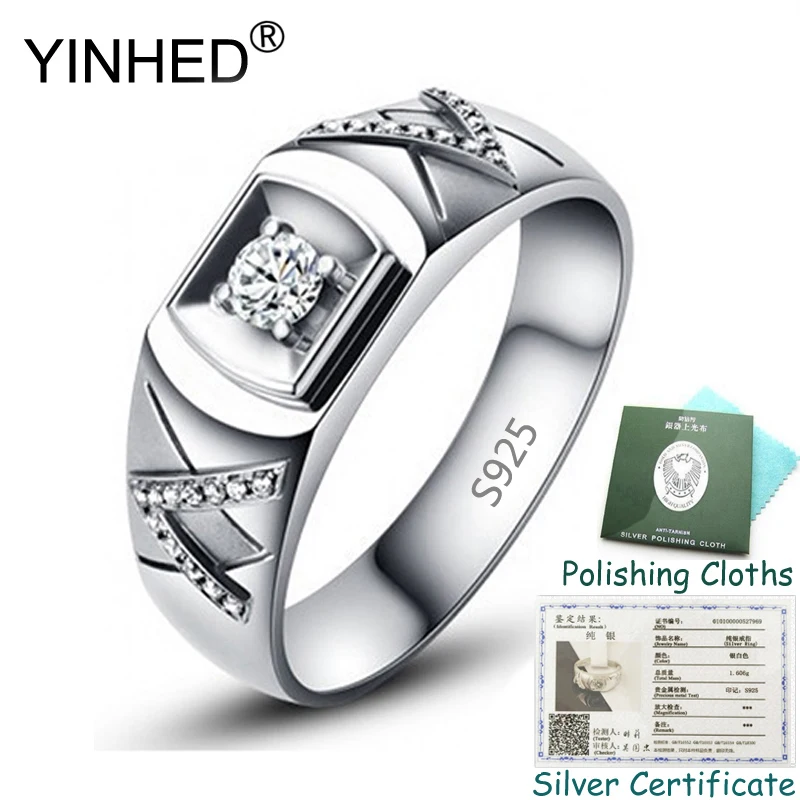 YINHED,, 925 пробы, серебряное кольцо на палец, кубический цирконий, обручальные кольца для мужчин и женщин, ювелирные изделия ZR631