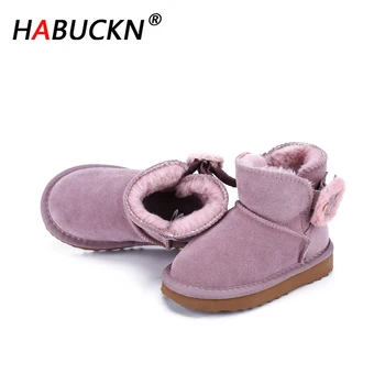 

HABUCKN 2020 fashion Brand Free Shipping childre Snow Boots hair buckle Cowhide Leather Boots Warm Winter Boots child cute Shoes