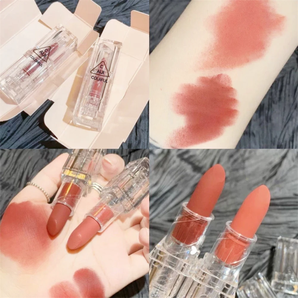 Ice Cube lápices labiales mate resistentes al agua, barras de labios marrones rojos, fáciles de llevar, de larga duración, de terciopelo, antiadherente, maquillaje, lápiz labial cosmético|Pintalabios| - AliExpress
