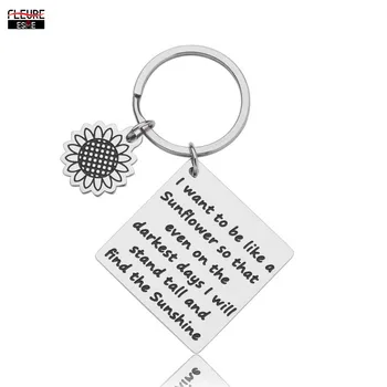 

Sunflower Charm Keychain Inspirational Gift Floral Key Chain Spiritual Gifts for Women I Want To Be Like A Sunflower Keyring