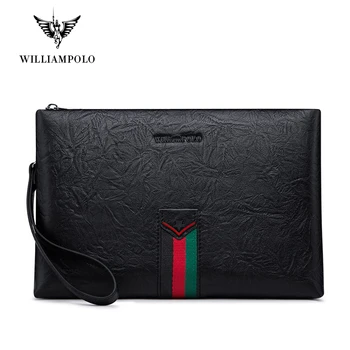 

WILLIAMPOLO New Clutch Bag Men Leather Genuine Soft Simple Business Handbags With Strap Men's Bag