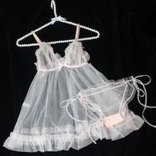 Lilicochan Фея персик Девушка милый шифон v-образным вырезом Перспектива Сексуальная Ночная рубашка Нижнее белье Розовый пижамный комплект Lenceria Femenina