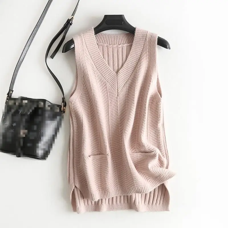 Женский Осенний вязаный жилет из искусственного кашемира с v-образным вырезом
