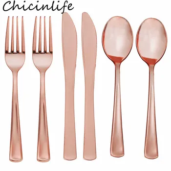 

Chicinlife 8Pcs Plasticware Knife Spoons Forks Disposable Tableware Wedding Birthday Party Tea Dessert Dinner Cutlery Supplies