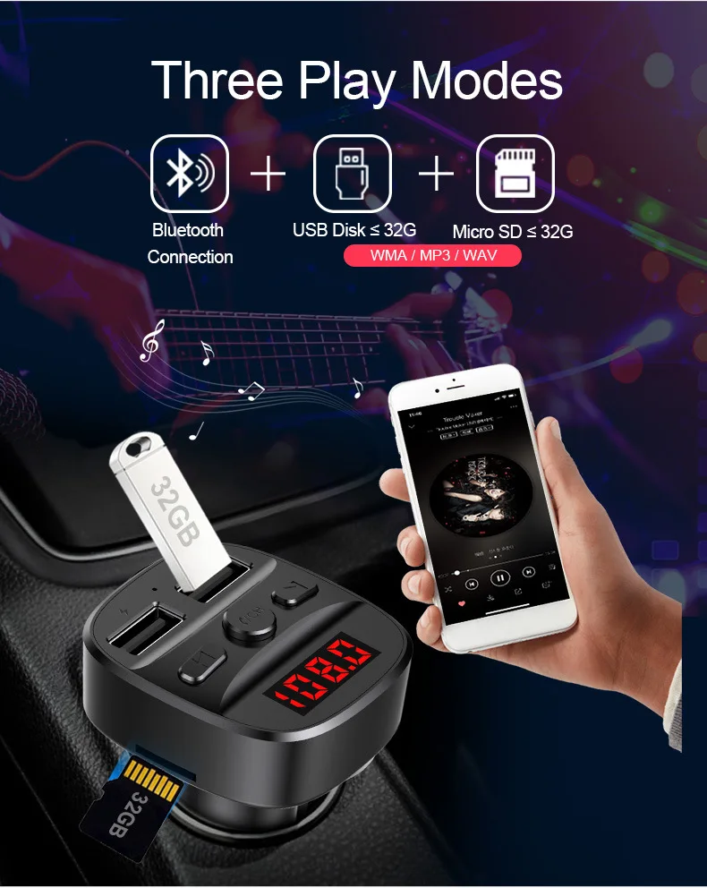 Bakeey автомобильное зарядное устройство 2.1A двойной USB цифровой дисплей Bluetooth Быстрая зарядка зарядное устройство для iPhone XS Xiaomi Mi9 huawei P30 mate 30