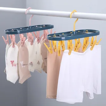 

Roller Retractable Laundry Rack Socks Underwear Hook Hanger Dryer 12 Clips Family storage rack hook hanger for clothes socks