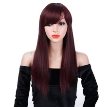 AOSIWIG длинные красные прямые парики с челкой синтетические волосы парик для женщин высокая температура черный цвет