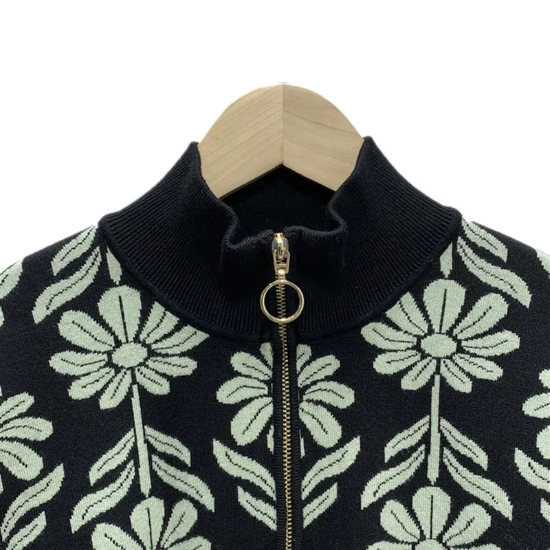 Women Pullover Spring Autumn Long Sleeve Stand Collar Floral Print