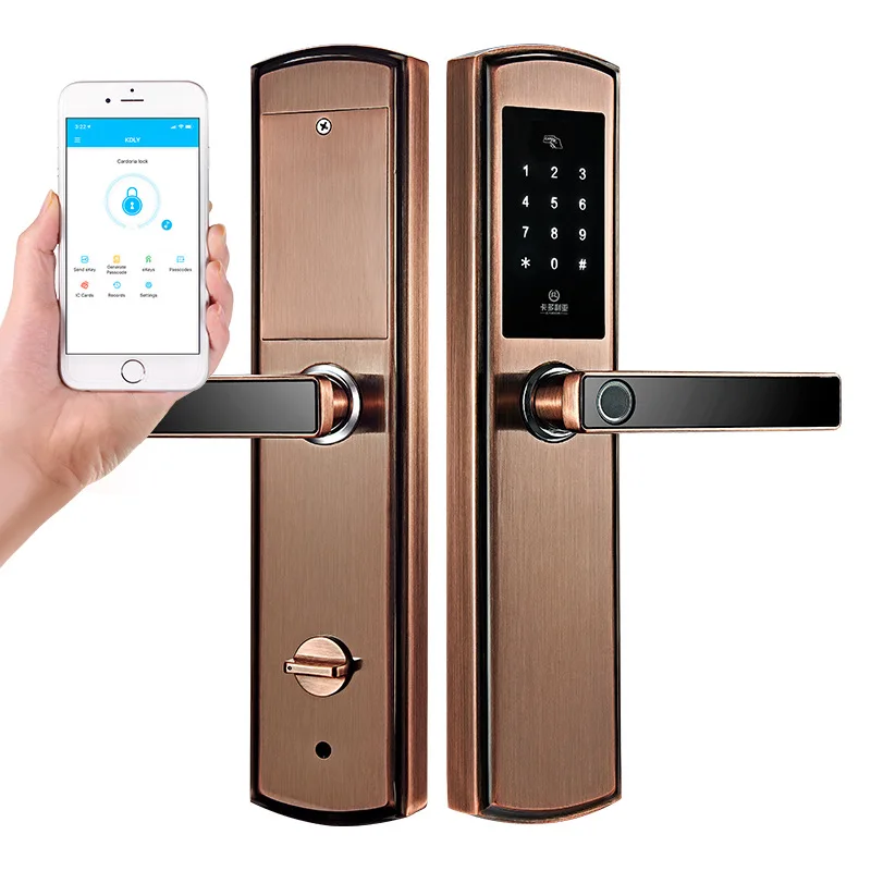 Biometric Fingerprint Wooden Door Lock App Bluetooth Fingerprint Door Lock Password RFID Card Intelligent Stainless Steel Locks
