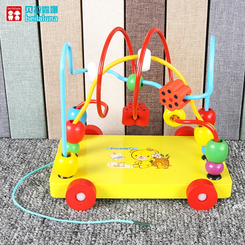 

Bella Luna Wooden Toys Intelligence Multi-color Cartoon ENLIGHTEN Trailer Bead-stringing Toy